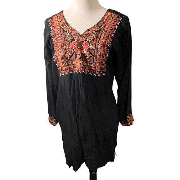 Black embroidered kurta tunic XL - Picture 1 of 4
